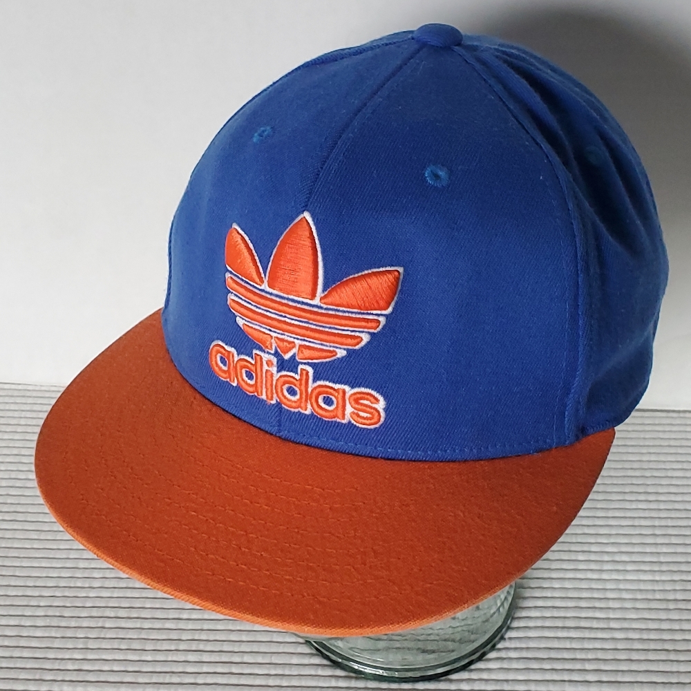 Adidas Baseball Hat Cap Fitted 6 7/8 - 7 1/4 Small - Medium Orange Blue Logo